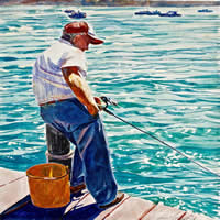Fishing From The Wharf Monhegan - Michael E. Vermette